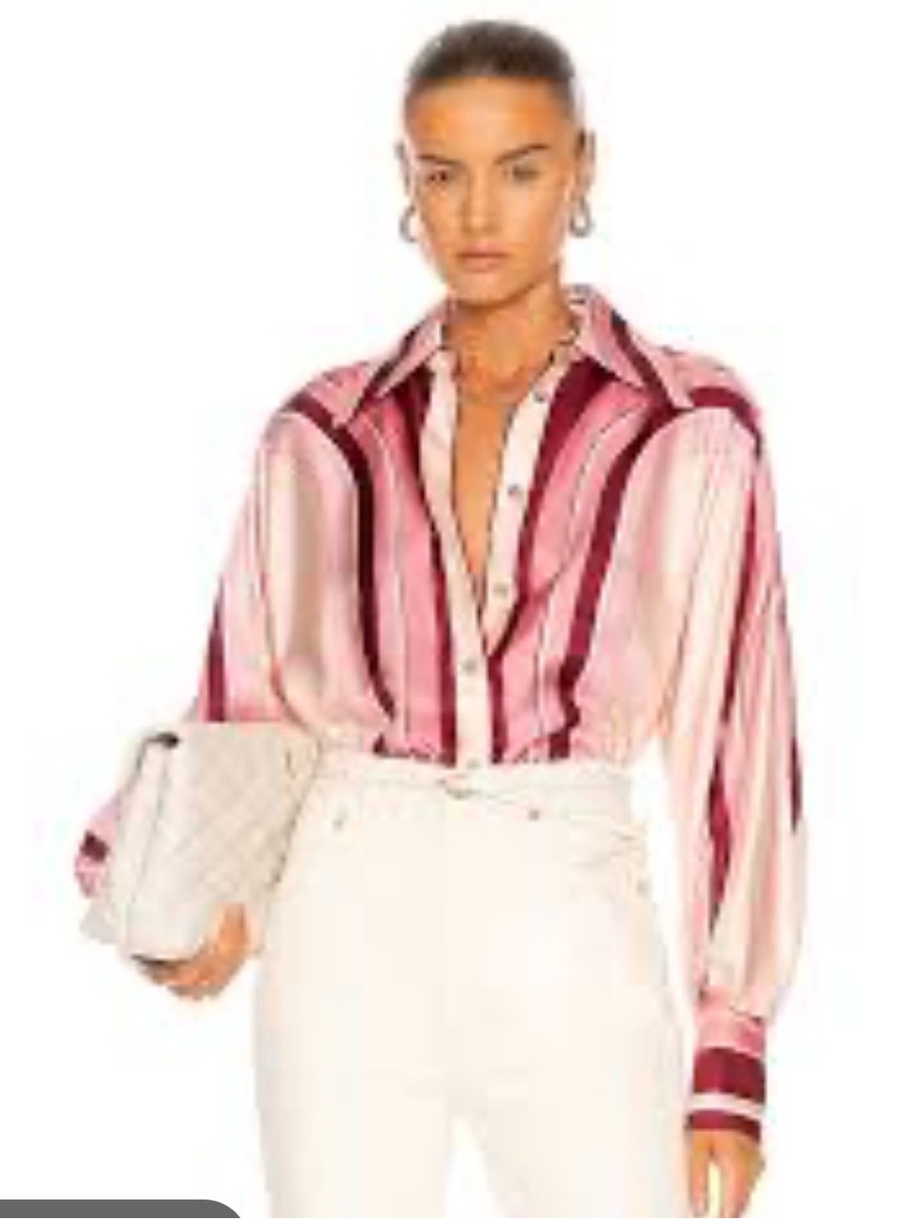 Zimmermann Pink and Burgundy Striped Satin Button-Down Shirt